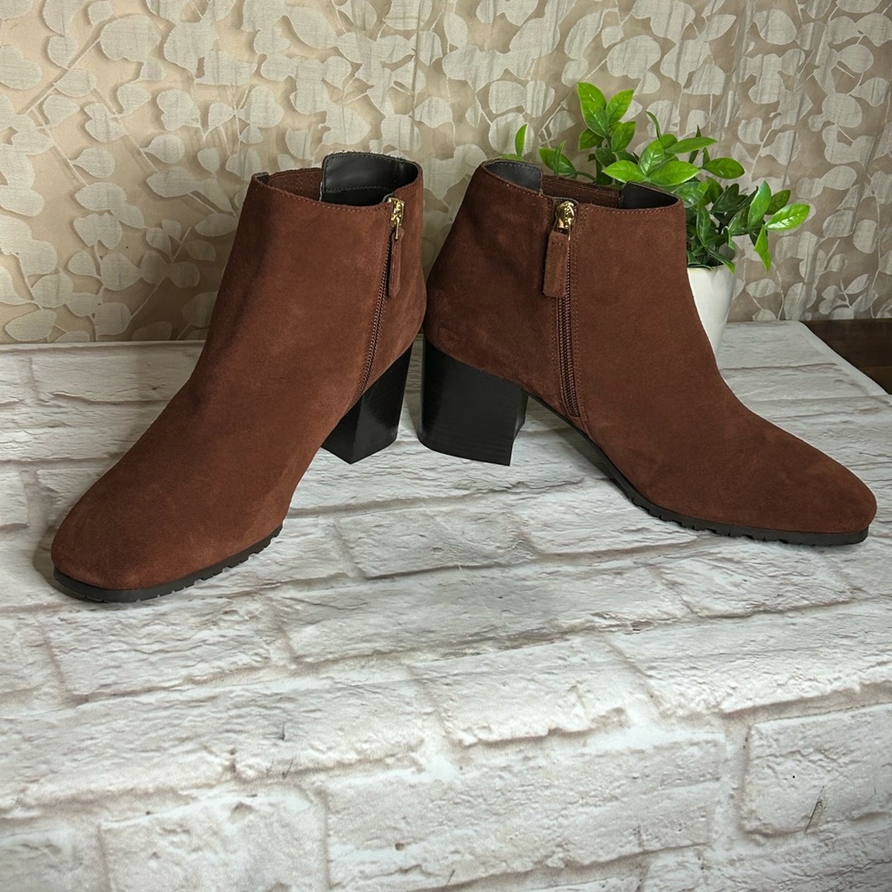 AQUATALIA Weatherproof Block heel bootie Ginger Suede leather Ankle boot size 11 - Picture 10 of 12
